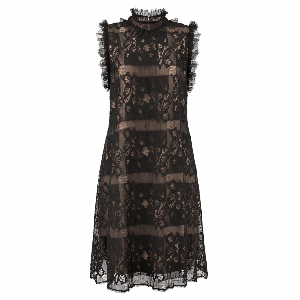 M.S.S.P. Black Lace Witchy Sheath Dress Ruffle Neck Sleeveless Party Girl Size M